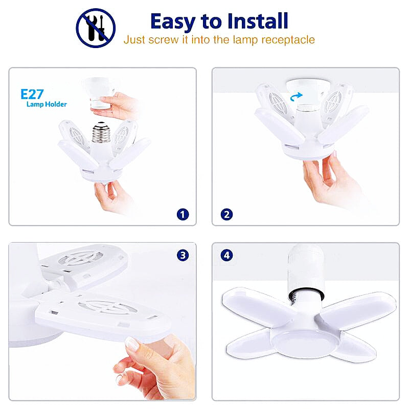 Lâmpada LED Dobrável E27 Parafuso de 4 Folhas Lâmpada de 4 Folhas 28W